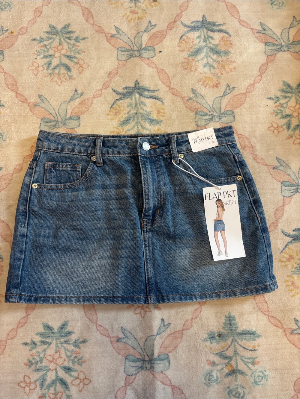 FLAP PKT Denim Mini Skirt - Blue